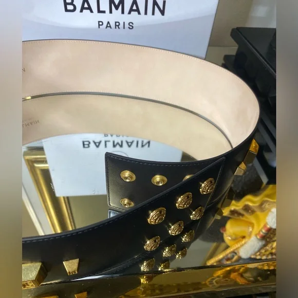 Balmain Leather Coin Studded Belt display picture 1